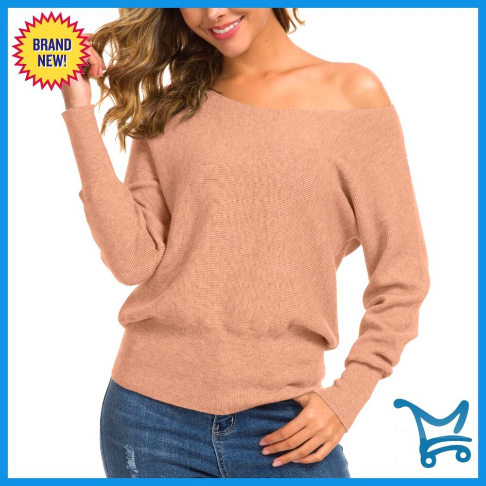 Off Shoulder Sweater Long Sleeve Loose Pullover Knit Jumper Chic Casual